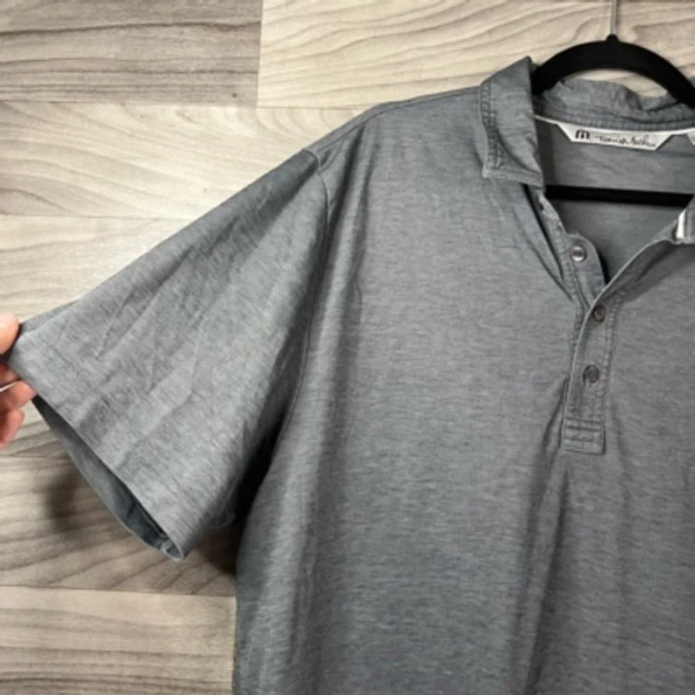 Travis Mathew Mens Golf Polo‎ Shirt Gray Short Sleeve Split Hem Collar Button XL